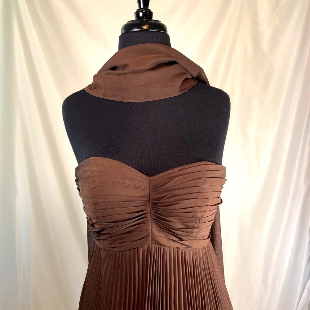 Azazie Bridesmaid Dress Wedding Guest Address Formal Long Gown Size 4 Brown - Picture 2 of 15